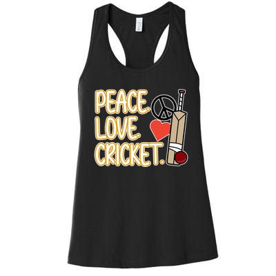 Peace Love Cricket Player Sports Lover Team Coach Graphic Premium Women's Racerback Tank