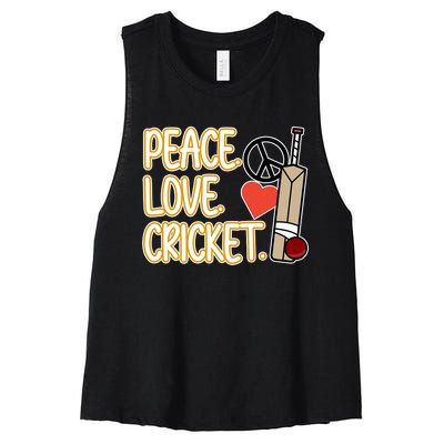 Peace Love Cricket Player Sports Lover Team Coach Graphic Premium Women's Racerback Cropped Tank