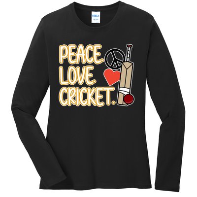 Peace Love Cricket Player Sports Lover Team Coach Graphic Premium Ladies Long Sleeve Shirt