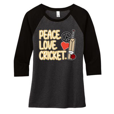 Peace Love Cricket Player Sports Lover Team Coach Graphic Premium Women's Tri-Blend 3/4-Sleeve Raglan Shirt