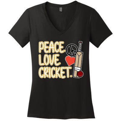 Peace Love Cricket Player Sports Lover Team Coach Graphic Premium Women's V-Neck T-Shirt