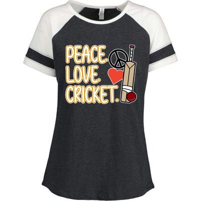 Peace Love Cricket Player Sports Lover Team Coach Graphic Premium Enza Ladies Jersey Colorblock Tee