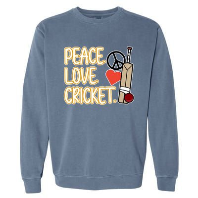 Peace Love Cricket Player Sports Lover Team Coach Graphic Premium Garment-Dyed Sweatshirt