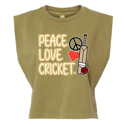 Peace Love Cricket Player Sports Lover Team Coach Graphic Premium Garment-Dyed Women's Muscle Tee