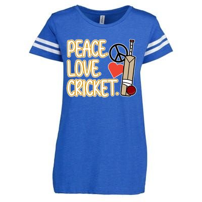 Peace Love Cricket Player Sports Lover Team Coach Graphic Premium Enza Ladies Jersey Football T-Shirt