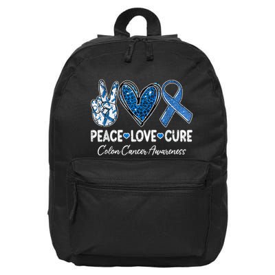 Peace Love Cure Colorectal Colon Cancer Awareness Support 16 in Basic Backpack