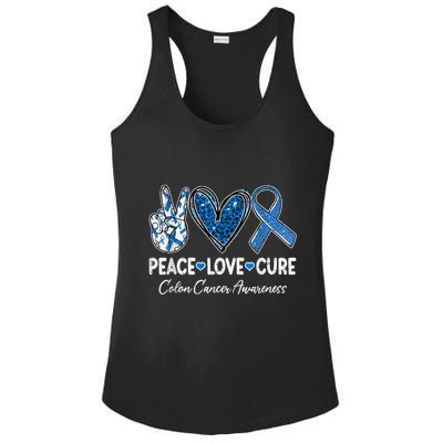 Peace Love Cure Colorectal Colon Cancer Awareness Support Ladies PosiCharge Competitor Racerback Tank