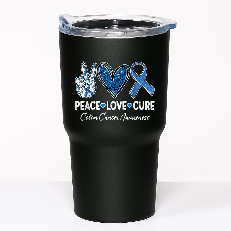 Peace Love Cure Colorectal Colon Cancer Awareness Support Tumbler