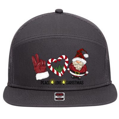 Peace Love Christmas Gnome Sublimation Funny Xmas Gift 7 Panel Mesh Trucker Snapback Hat