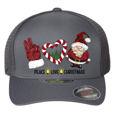 Peace Love Christmas Gnome Sublimation Funny Xmas Gift Flexfit Unipanel Trucker Cap