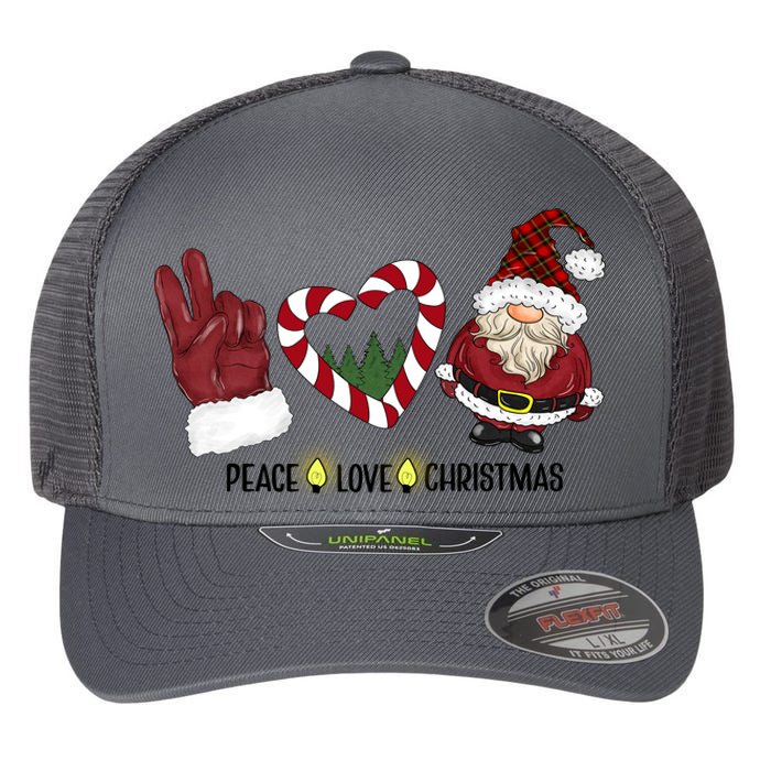 Peace Love Christmas Gnome Sublimation Funny Xmas Gift Flexfit Unipanel Trucker Cap