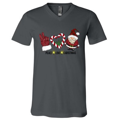 Peace Love Christmas Gnome Sublimation Funny Xmas Gift V-Neck T-Shirt