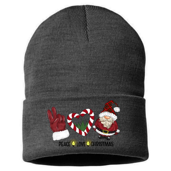 Peace Love Christmas Gnome Sublimation Funny Xmas Gift Sustainable Knit Beanie