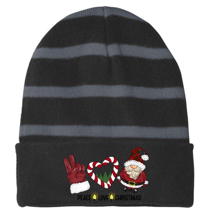 Peace Love Christmas Gnome Sublimation Funny Xmas Gift Striped Beanie with Solid Band