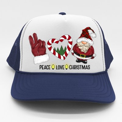 Peace Love Christmas Gnome Sublimation Funny Xmas Gift Trucker Hat