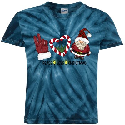 Peace Love Christmas Gnome Sublimation Funny Xmas Gift Kids Tie-Dye T-Shirt