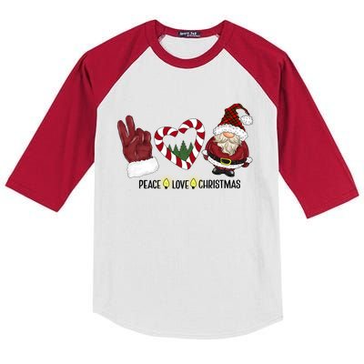 Peace Love Christmas Gnome Sublimation Funny Xmas Gift Kids Colorblock Raglan Jersey