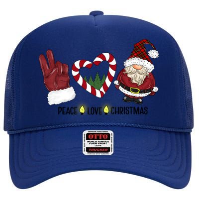 Peace Love Christmas Gnome Sublimation Funny Xmas Gift High Crown Mesh Back Trucker Hat