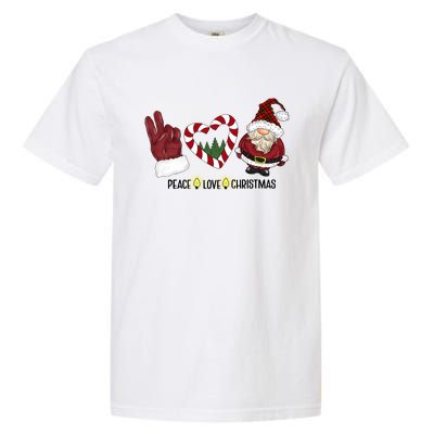 Peace Love Christmas Gnome Sublimation Funny Xmas Gift Garment-Dyed Heavyweight T-Shirt