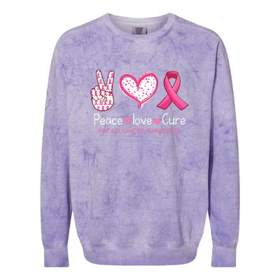 Peace Love Cure Pink Ribbon Breast Cancer Awareness Gift Colorblast Crewneck Sweatshirt