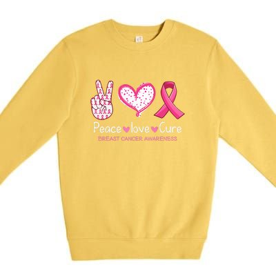 Peace Love Cure Pink Ribbon Breast Cancer Awareness Gift Premium Crewneck Sweatshirt