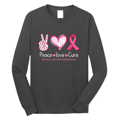 Peace Love Cure Pink Ribbon Breast Cancer Awareness Gift Long Sleeve Shirt