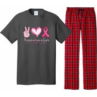 Peace Love Cure Pink Ribbon Breast Cancer Awareness Gift Pajama Set