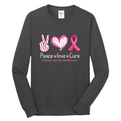 Peace Love Cure Pink Ribbon Breast Cancer Awareness Gift Tall Long Sleeve T-Shirt