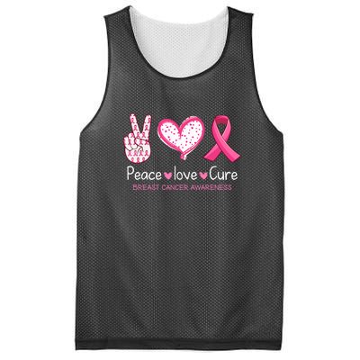 Peace Love Cure Pink Ribbon Breast Cancer Awareness Gift Mesh Reversible Basketball Jersey Tank