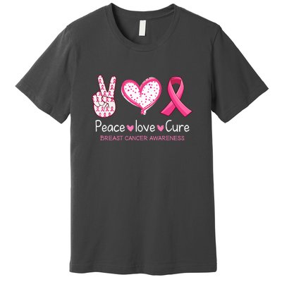 Peace Love Cure Pink Ribbon Breast Cancer Awareness Gift Premium T-Shirt