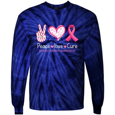 Peace Love Cure Pink Ribbon Breast Cancer Awareness Gift Tie-Dye Long Sleeve Shirt