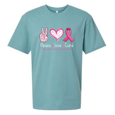 Peace Love Cure Pink Ribbon Breast Cancer Awareness Gift Sueded Cloud Jersey T-Shirt