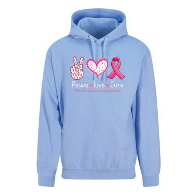 Peace Love Cure Pink Ribbon Breast Cancer Awareness Gift Unisex Surf Hoodie