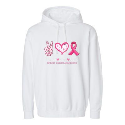 Peace Love Cure Pink Ribbon Breast Cancer Awareness Gift Garment-Dyed Fleece Hoodie