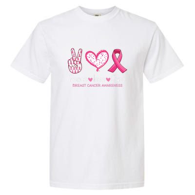 Peace Love Cure Pink Ribbon Breast Cancer Awareness Gift Garment-Dyed Heavyweight T-Shirt