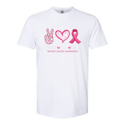 Peace Love Cure Pink Ribbon Breast Cancer Awareness Gift Softstyle CVC T-Shirt