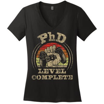 PhD Level Complete PhD Graduate Ph.D. Graduation Doctorate Women's V-Neck T-Shirt