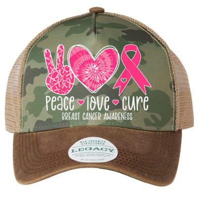 Peace Love Cure Breast Cancer Shirt Pink Ribbon Awareness Legacy Tie Dye Trucker Hat