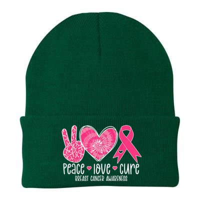 Peace Love Cure Breast Cancer Shirt Pink Ribbon Awareness Knit Cap Winter Beanie