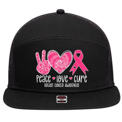 Peace Love Cure Breast Cancer Shirt Pink Ribbon Awareness 7 Panel Mesh Trucker Snapback Hat