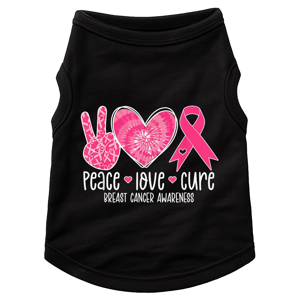 Peace Love Cure Breast Cancer Shirt Pink Ribbon Awareness Doggie Tank