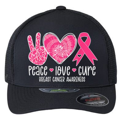 Peace Love Cure Breast Cancer Shirt Pink Ribbon Awareness Flexfit Unipanel Trucker Cap