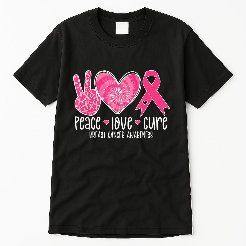 Peace Love Cure Breast Cancer Shirt Pink Ribbon Awareness Tall T-Shirt