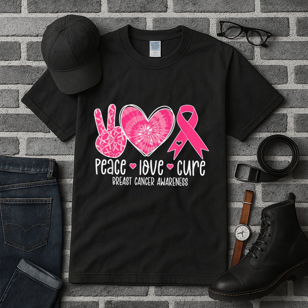 Peace Love Cure Breast Cancer Shirt Pink Ribbon Awareness Tall T-Shirt