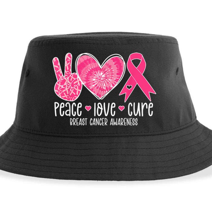 Peace Love Cure Breast Cancer Shirt Pink Ribbon Awareness Sustainable Bucket Hat