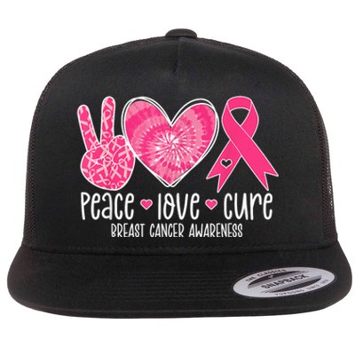 Peace Love Cure Breast Cancer Shirt Pink Ribbon Awareness Flat Bill Trucker Hat