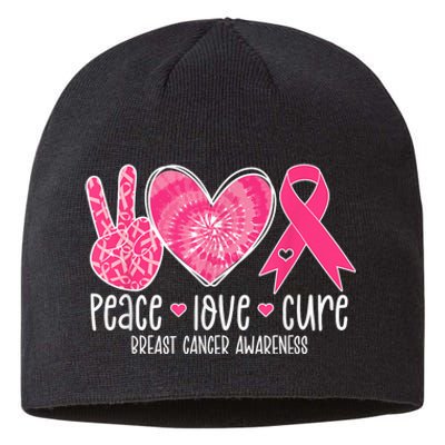 Peace Love Cure Breast Cancer Shirt Pink Ribbon Awareness Sustainable Beanie