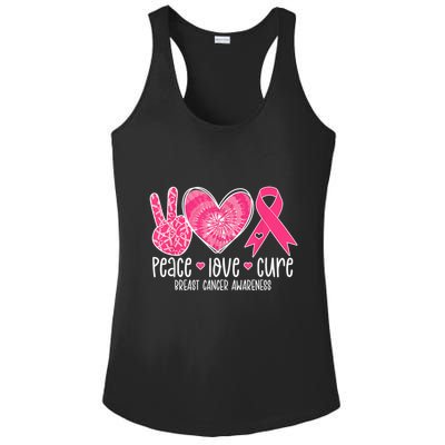 Peace Love Cure Breast Cancer Shirt Pink Ribbon Awareness Ladies PosiCharge Competitor Racerback Tank
