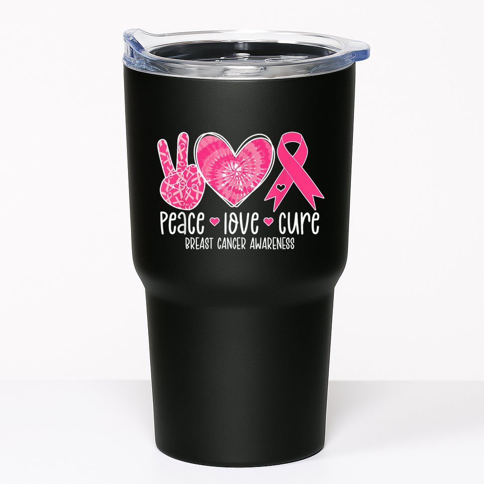 Peace Love Cure Breast Cancer Shirt Pink Ribbon Awareness Tumbler