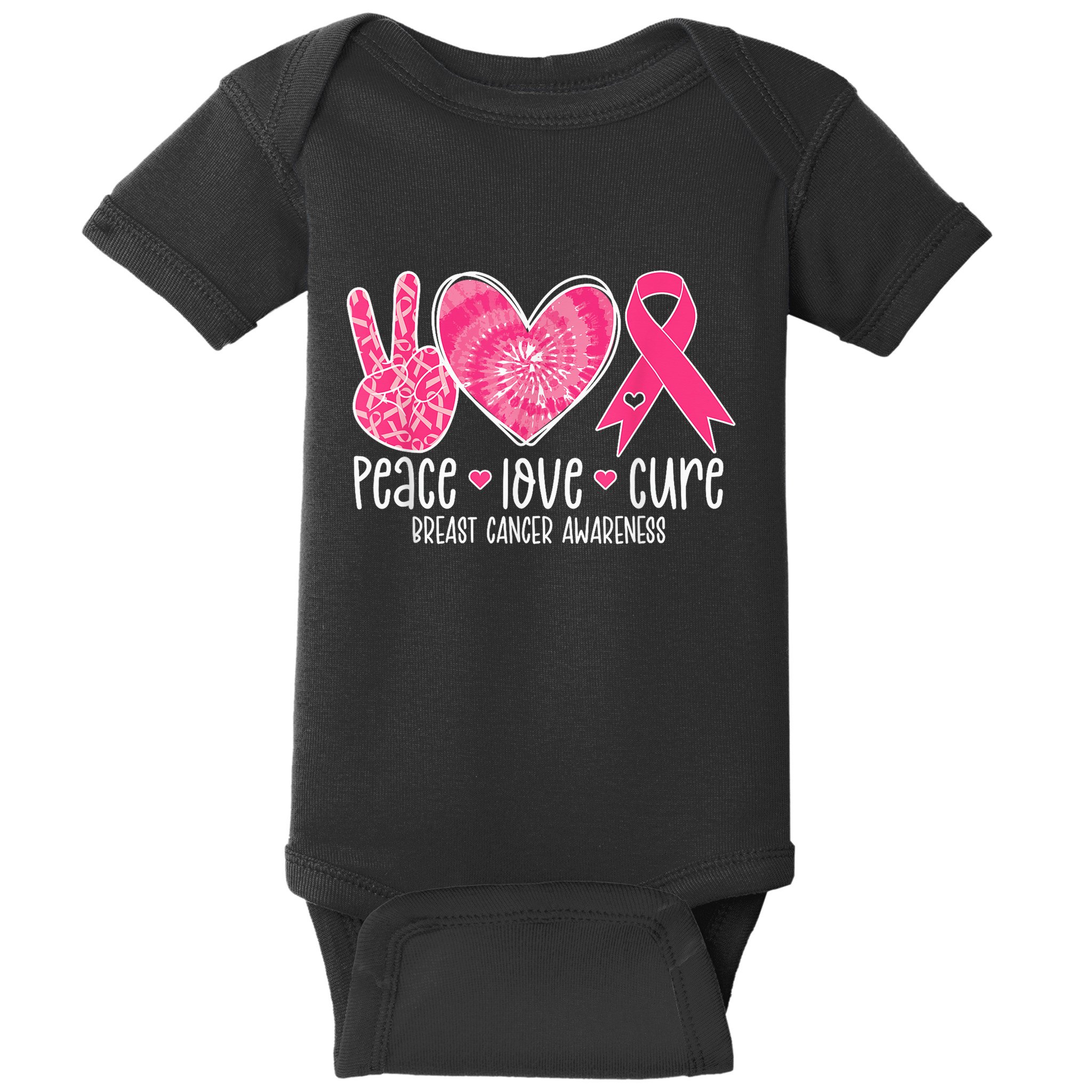 Peace Love Cure Breast Cancer Shirt Pink Ribbon Awareness Baby Bodysuit